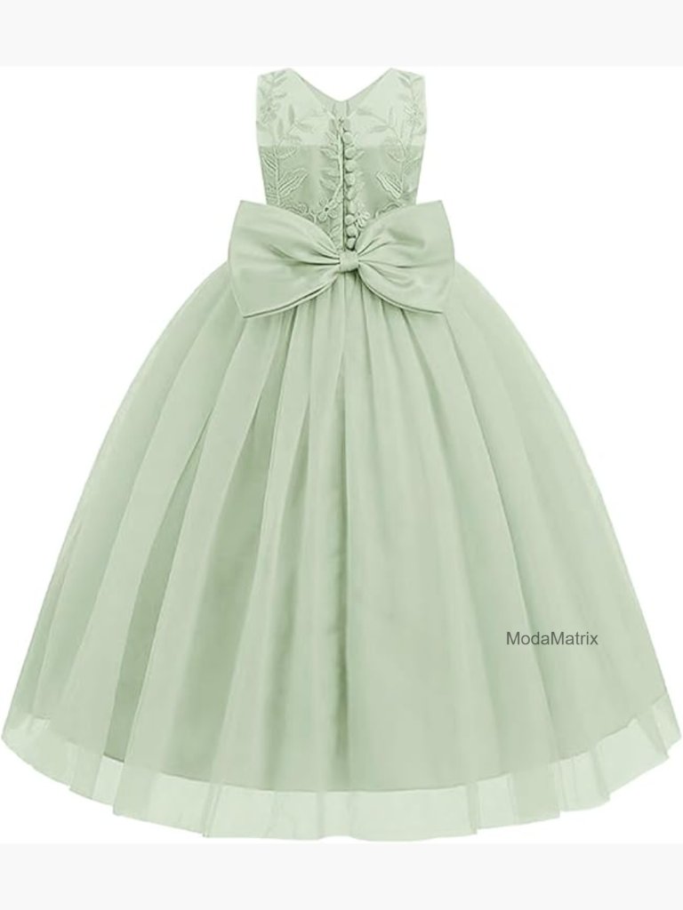 Lace Applique Flower Girl Wedding Dress Puffy Tulle Long Princess Gown